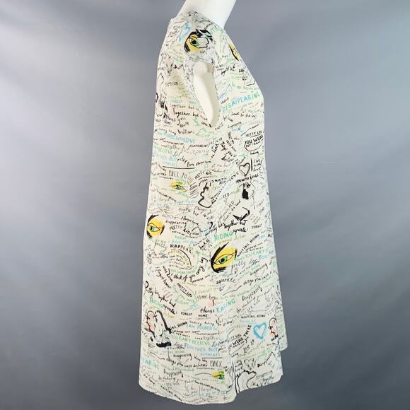 MAISON MARGIELA Size 2 White Multi Color Silk Graffiti Midi Box Dress - Picture 3 of 8